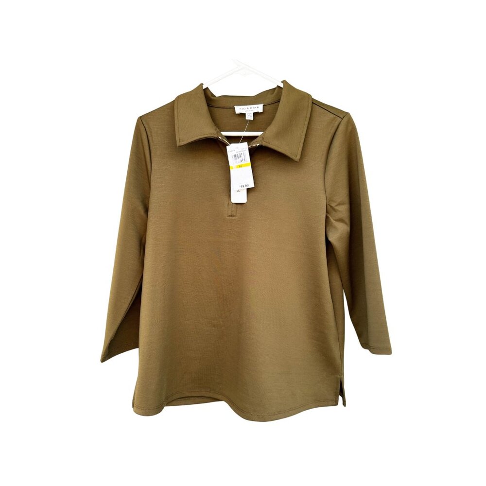 Rio & Rian New York Women's‎ Dark Olive 1/4 Zip Preppy Shirt, Size Medium, NWT